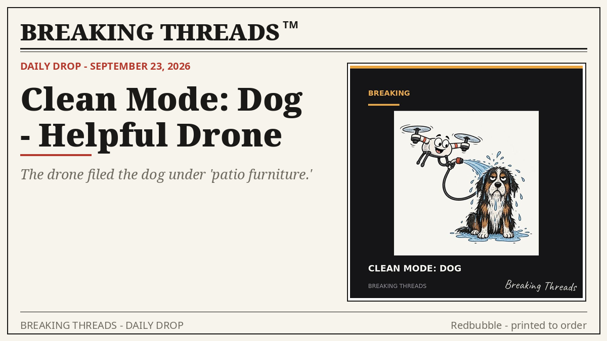 Cheerful drone hosing down a soaked, long-suffering tricolor dog.